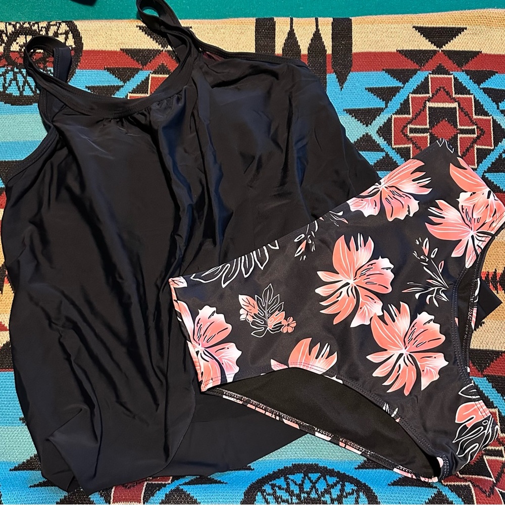 Black and Pink Floral Women's Swimsuit